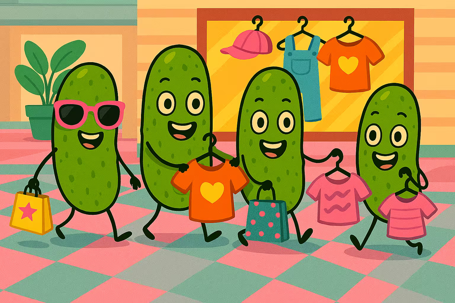 Pickles shopping at the mall