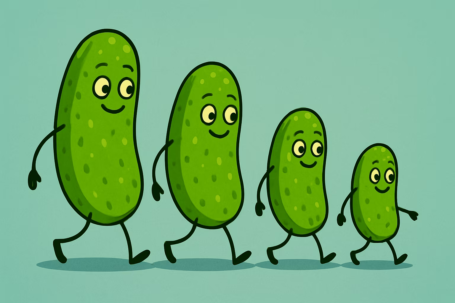 Pickles in a line