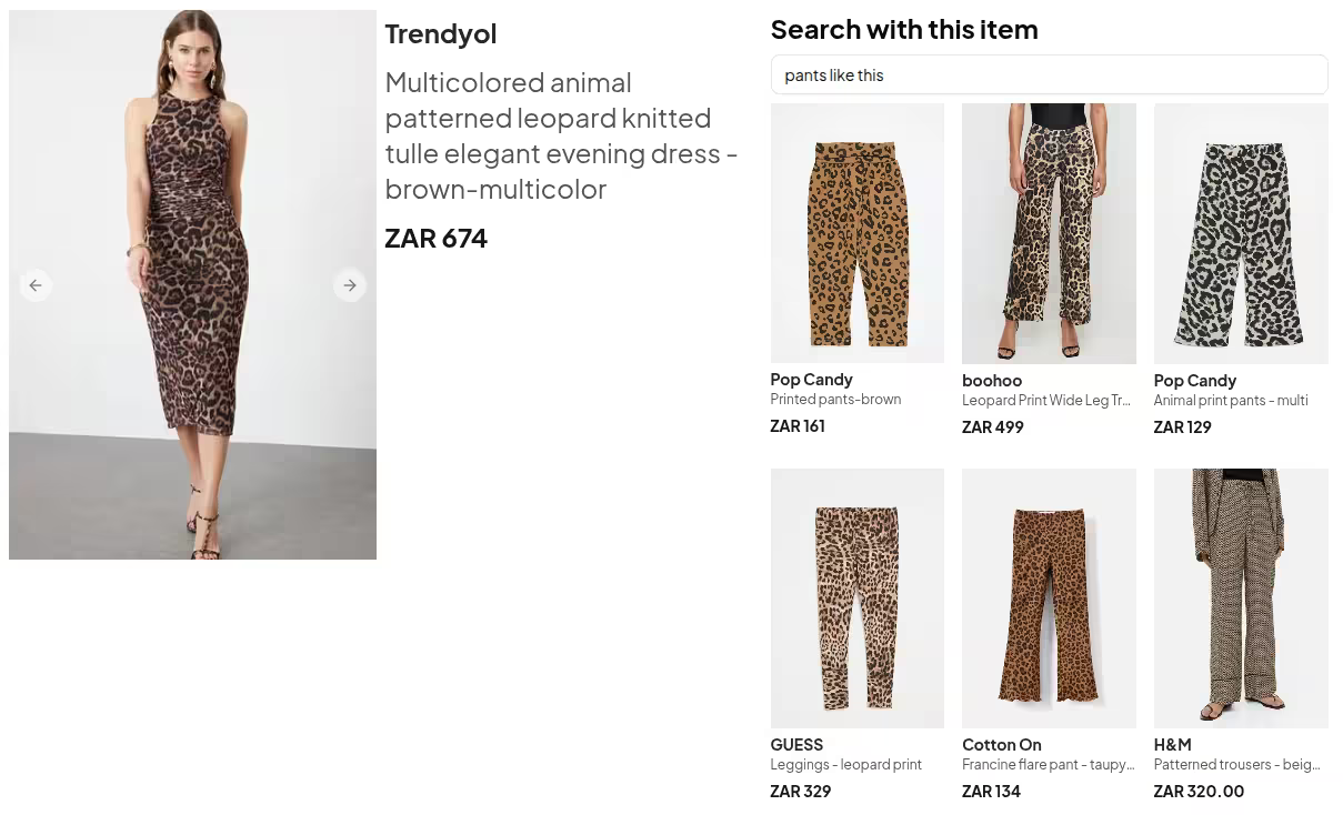 An example of a composed item retrieval query for style transfer on an e-commerce site
